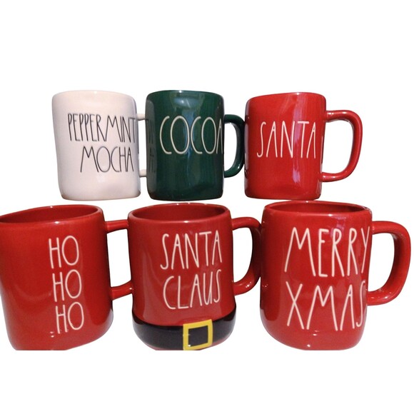 Rae Dunn CHRISTMAS Peppermint Mocha Ho Ho Ho Santa Mugs - Picture 2 of 7